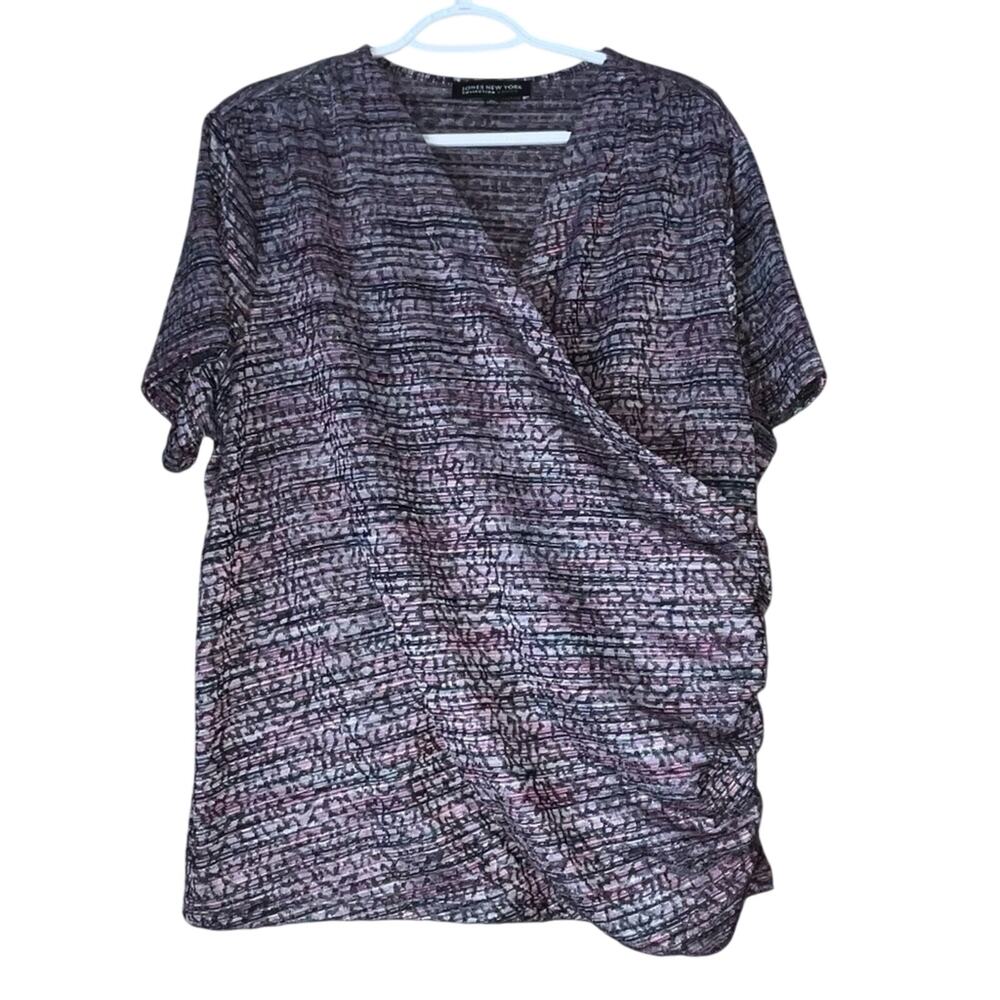 Jones New York V-Neck Short Sleeve Pink / Black / Blue Blouse Size 3X